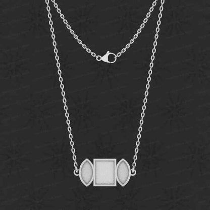 New Arrival 925 Silver Square Marquise Collet Cup Pendant Necklace Setting Ashes Resin Jewelry Findings Semi Mount Charm Blank
