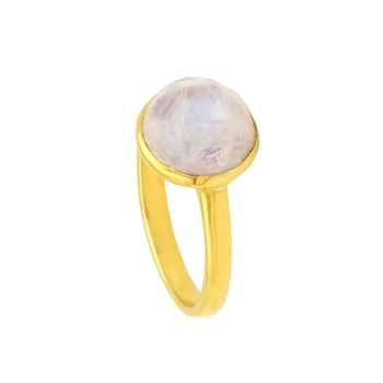 Christmas Sale Solid 925 Sterling Silver 18k Gold Natural Rainbow Moonstone 12mm Bezel Setting Ring for Women Fine Jewelry