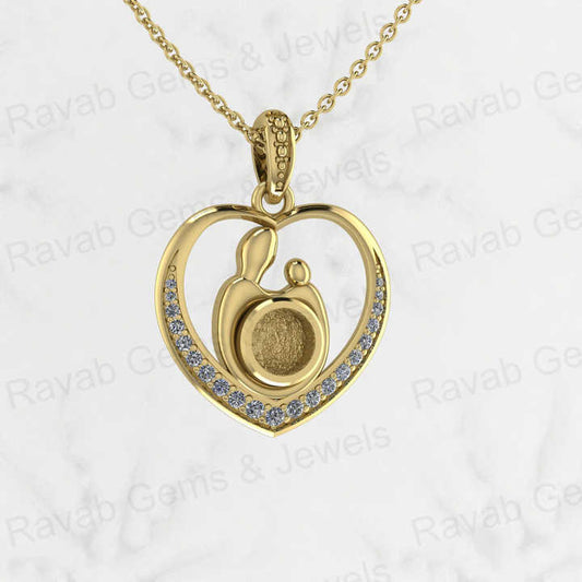 925 Sterling Silver 26x20mm Mother & Baby Love Heart Charm Semi Mount Empty Pendant Good for Resin & Ashes Work for Necklace