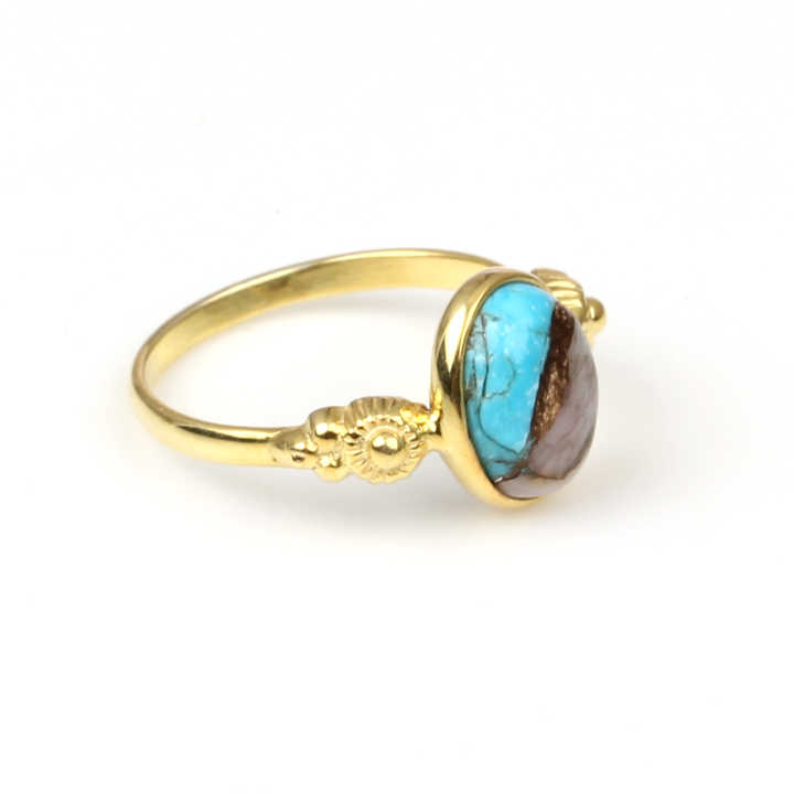 Hot Selling 925 Silver Gold Vermeil Eternity Mohave Pink Opal Copper Turquoise Gemstone 10x14mm Oval Women Ring Fine Jewelry