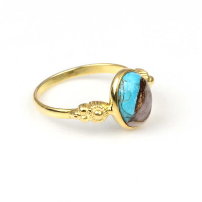 Hot Selling 925 Silver Gold Vermeil Eternity Mohave Pink Opal Copper Turquoise Gemstone 10x14mm Oval Women Ring Fine Jewelry