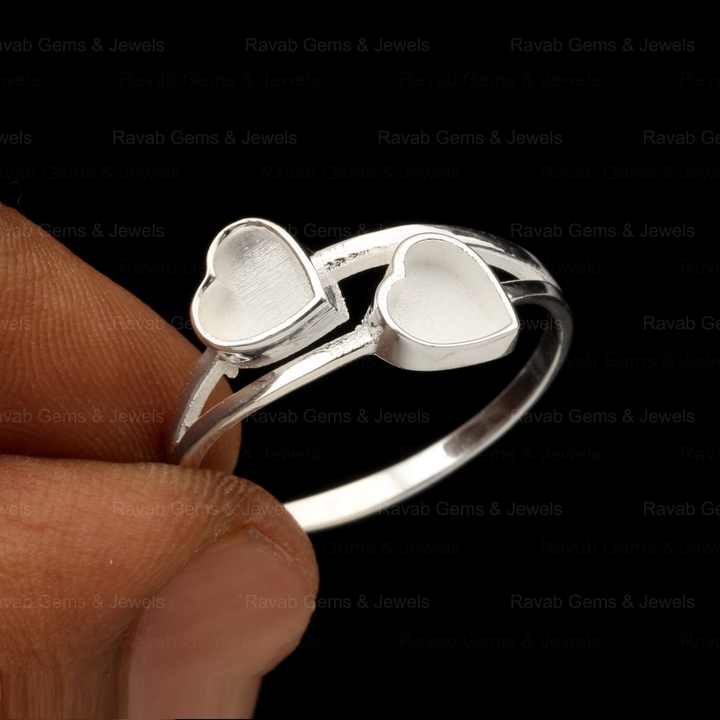 High Quality 925 Sterling Silver 5mm Double Heart Semi Mount Blank Bezel Setting Ring Good for Keepsake Breastmilk DIY Jewelry