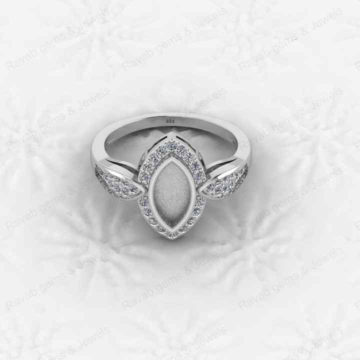 High Quality 925 Sterling Silver 5x10mm Marquise CZ Semi Mount Blank Setting Ring Good Ashes Resin Jewelry Findings Components