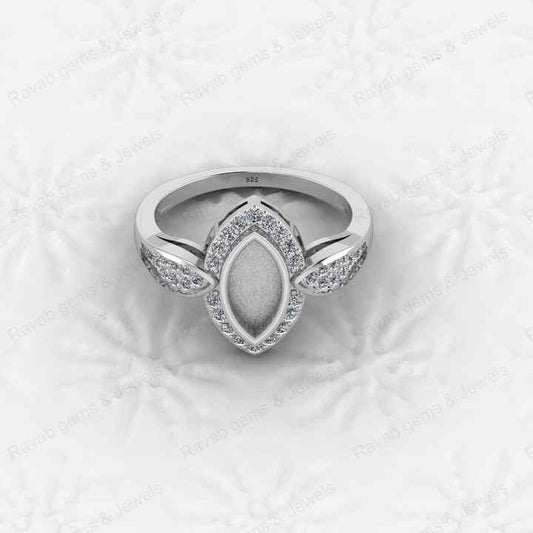 High Quality 925 Sterling Silver 5x10mm Marquise CZ Semi Mount Blank Setting Ring Good Ashes Resin Jewelry Findings Components