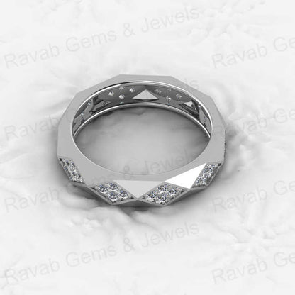 Best Selling 925 Sterling Silver Gold Vermeil CZ Round Brilliant Cut Geometric Rhombus Eternity Band Wedding Ring Fine Jewelry