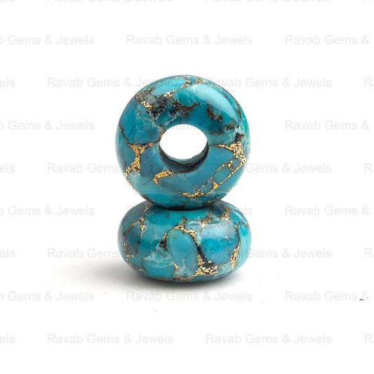 14x8mm Natural Polished Blue Copper Turquoise Rondelle Shape Smooth Big Hole Size Calibrated Gemstone Beads for Making Jewelry