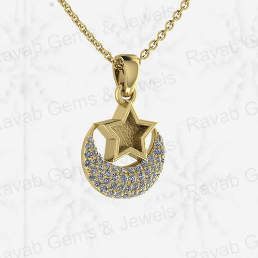 Solid 925 Sterling Silver 21x14mm Moon & Star Semi Mount Blank Setting Charm Pendant for Ashes & Resin Breastmilk CZ Jewelry