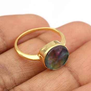 Best Selling 18K Gold Plated 12mm Multi-Abalone Quartz Stone Ring Trendy Unisex Fine Jewelry Graduation Parties Sterling Silver