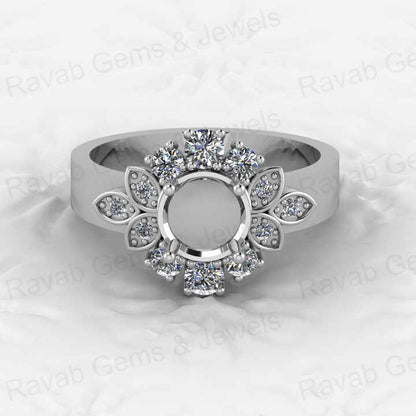Genuine Solid 925 Sterling Silver Accented Starburst Semi Mount Blank Setting Ring Good for Ashes Resin Work Breastmilk Jewelry