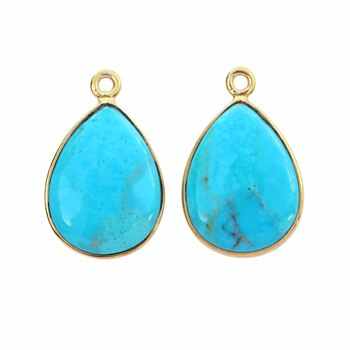 12x16mm Natural Kingman Arizona Turquoise Gemstone 18K Gold Plated Sterling Silver Bezel Pear Shape Fine Pendants Charms