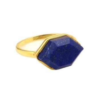 Latest 18K Gold Plated Minimalist Fine Ring Dainty Sterling Silver Jewelry with Natural Lapis Lazuli Stone Bezel Setting