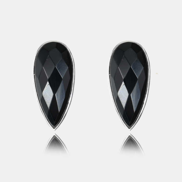 Top Quality Solid 925 Sterling Silver Natural Black Onyx Checker Cut 10x20mm Bezel Setting Pear Shape Stud Earring for Women