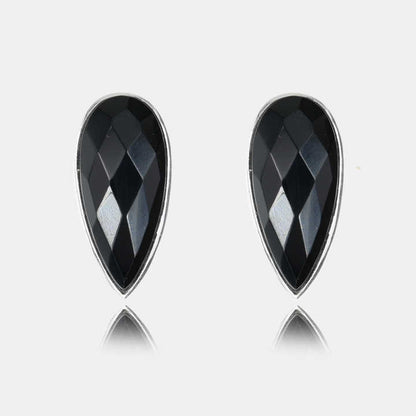 Top Quality Solid 925 Sterling Silver Natural Black Onyx Checker Cut 10x20mm Bezel Setting Pear Shape Stud Earring for Women