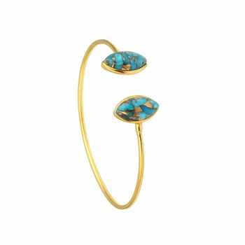 Natural Blue Copper Turquoise Cuff Bracelet for Women Unique Gold Plated Sterling Silver Trendy Religious Wedding Party Jewelry
