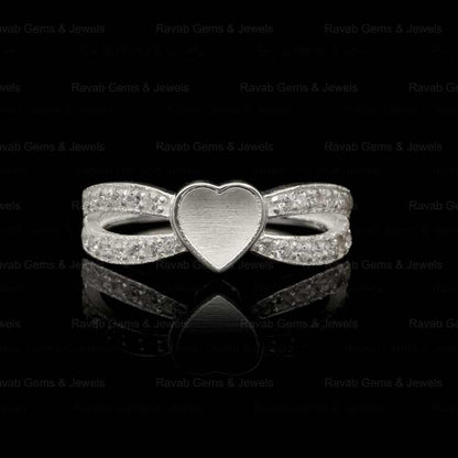 925 Sterling Silver Solid Silver 6mm Heart With Zircon Semi Mount Blank Bezel Setting Ring for Keepsake Breastmilk Jewelry