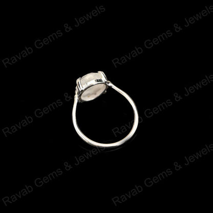 Superb Solid 925 Sterling Silver Natural Rainbow Moonstone Oval Checker Cut Prong Setting Ring for Women Fine Handmade Jewelry