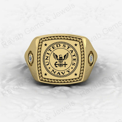 Solid 925 High Quality Sterling Silver 16x16mm Patriotic Seal Signet Ring Handmade Personalized Military Navy Wedding Gift