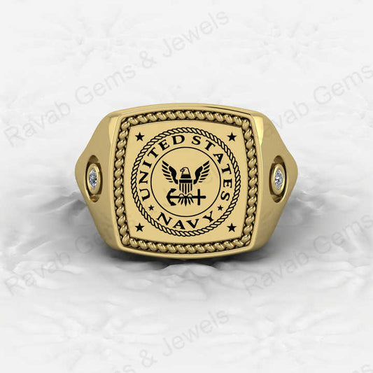 Solid 925 High Quality Sterling Silver 16x16mm Patriotic Seal Signet Ring Handmade Personalized Military Navy Wedding Gift