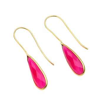 Superb Quality 925 Sterling Silver Hot Pink Chalcedony Gemstone Teardrop Earrings Women's Fine Hoop Wedding Wedding Fashion Gold