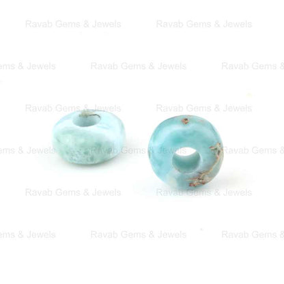 High Quality Sky Blue Larimar Smooth Rondelle 14X8mm With 5mm Size Big Hole Size Loose Gemstone Beads for Making Jewelry
