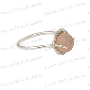 Best Quality 925 Sterling Silver 12mm Rose Cut Prong Setting Handmade Dainty Cocktail Ring Women Natural Rose Quartz CZ Fine