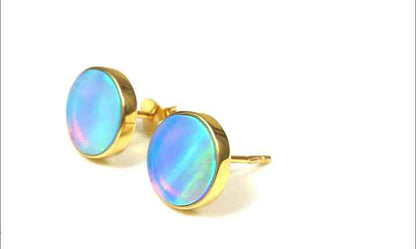 Hot Selling Best Quality Synthetic Rainbow Fire Opal Round Flat Gemstone Solid 925 Sterling Silver Modern Party Stud Earring