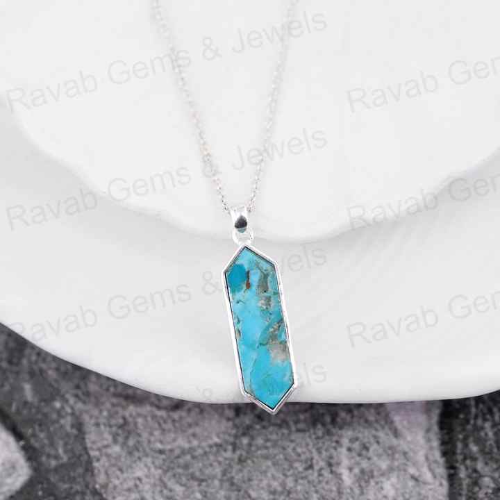 Handmade 925 Silver 10x27mm Genuine Sleeping Beauty Arizona Turquoise Bezel Charm Pendant Fine Navajo Jewelry For Men's Gift