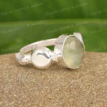 New Arrival Genuine 925 Sterling Silver 8x12mm Mint Prehnite Oval Cabochon Prehnite Gemstone Handmade Fine Women Jewelry