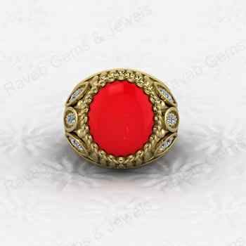 Best Selling 925 Sterling Silver Signet Ottoman Ring for Men Handmade Customized 13x15mm Red Coral Oval Shape Fine Jewelry