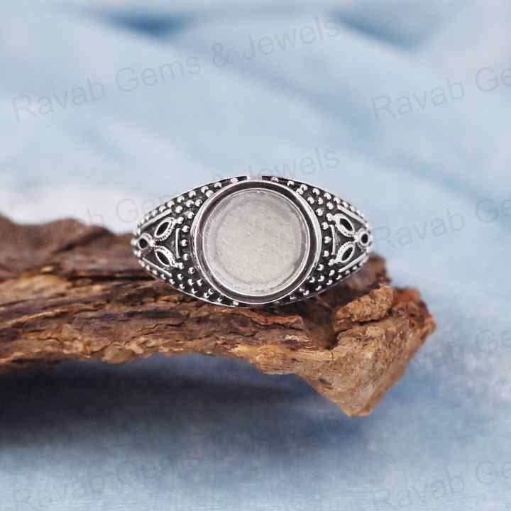 Best Quality Handmade 925 Silver 12mm Bezel Blank Base Antique Style Ring Cabochon Setting Breastmilk DIY Ashes Resin Jewelry