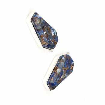 Wholesale 925 Sterling Silver Premium Jewelry Natural Lapis Lazuli Copper Bezel Coffin Pendant Charm Fine Pendants & Charms