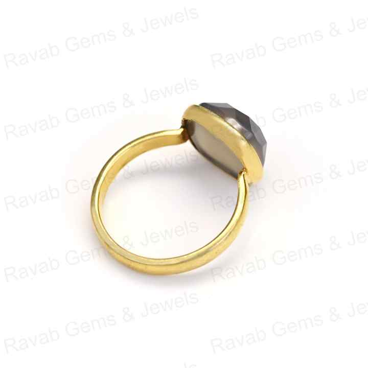 Best Selling Solid 925 Silver Fine Jewelry 12mm Grey Chalcedony Faceted Cushion Cut Gold Vermeil Eternity Band Ring for Women