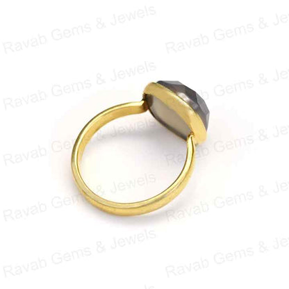 Best Selling Solid 925 Silver Fine Jewelry 12mm Grey Chalcedony Faceted Cushion Cut Gold Vermeil Eternity Band Ring for Women