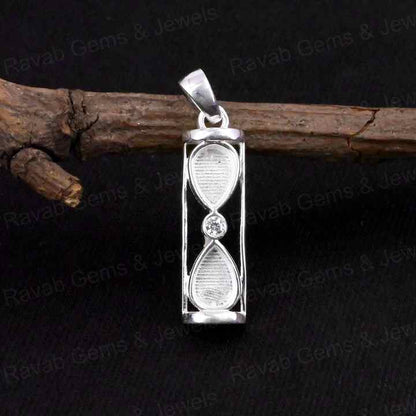 High Quality 925 Silver 6x4mm Pear Sand Timer Hourglass Charm Pendant Setting Resin Ashes DIY Memorial Jewelry Findings Craft