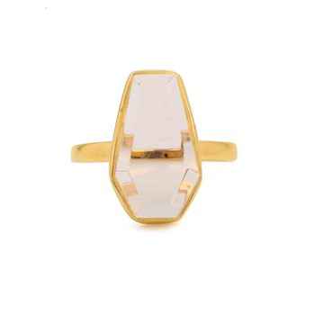 18K Gold Plated Sterling Silver Handmade Ring for Women 10x17mm Pink Morganite Hydro Quartz Gemstone Bezel Waterproof Jewelry