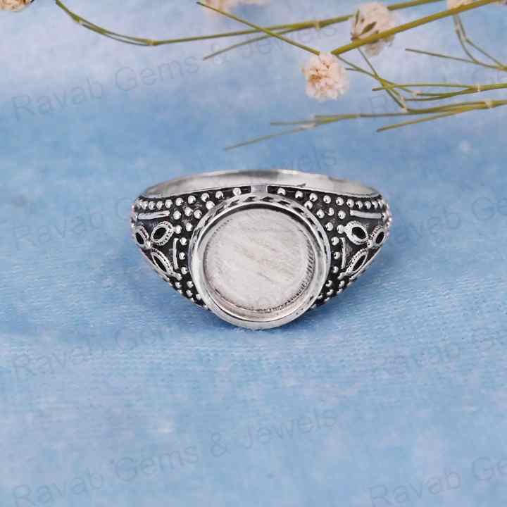 Best Quality Handmade 925 Silver 12mm Bezel Blank Base Antique Style Ring Cabochon Setting Breastmilk DIY Ashes Resin Jewelry