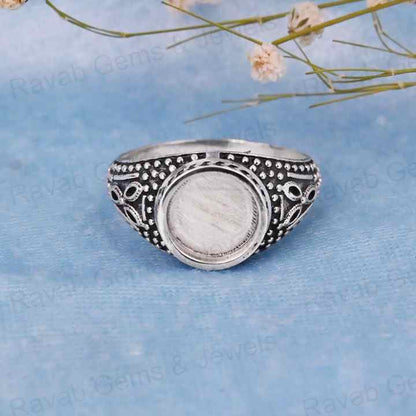 Best Quality Handmade 925 Silver 12mm Bezel Blank Base Antique Style Ring Cabochon Setting Breastmilk DIY Ashes Resin Jewelry