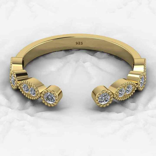 Minimalist 925 Silver Vermeil Women's Fine Jewelry Adjustable Designer Half Eternity CZ Wedding Band Ring