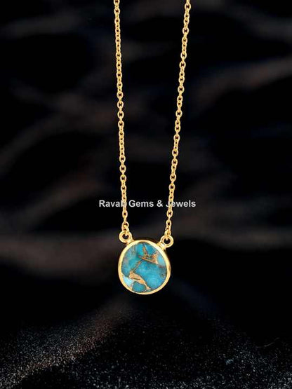 Best Selling Mohave Blue Copper Turquoise Stone Gold Plated Sterling Silver Minimalist Layering Dainty Chain Necklace for Her