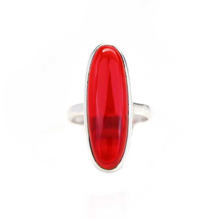 Best Selling Solid 925 Sterling Silver Red Garnet Hydro 10x30mm Long Oval Bezel Setting Ring for Women Fine Handmade Jewelry