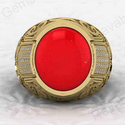 Best Quality Solid 925 Sterling Silver 13x15mm Red Coral Oval Shape Turkish Artisan Designer Ring for Men Ottoman Signet Jewelry