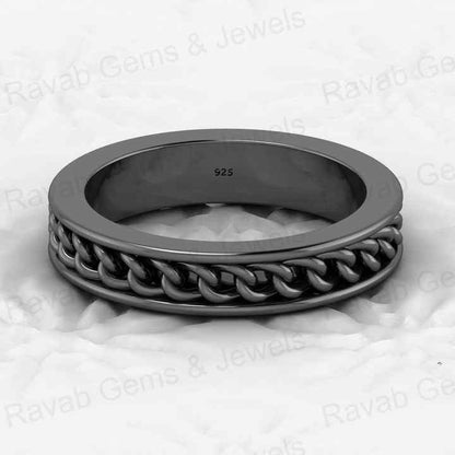 Hot Selling 925 Sterling Silver Gold Vermeil Cuban Curb Link Chain 4mm Wide Eternity Band Personalized Fine Jewelry Women's Ring