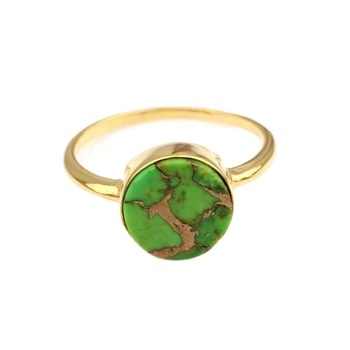 Hot Selling 12mm Mohave Green Copper Turquoise Bezel 18k Gold and 925 Sterling Silver Thick Band Ring for Women Fine Jewelry