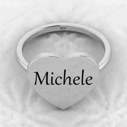 Superb 925 Silver 14mm Flat Heart Eternity Vermeil Minimalist Women's Personalized Ring With Custom Name Engraving Jewelry