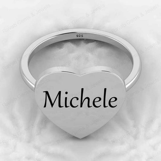 Superb 925 Silver 14mm Flat Heart Eternity Vermeil Minimalist Women's Personalized Ring With Custom Name Engraving Jewelry