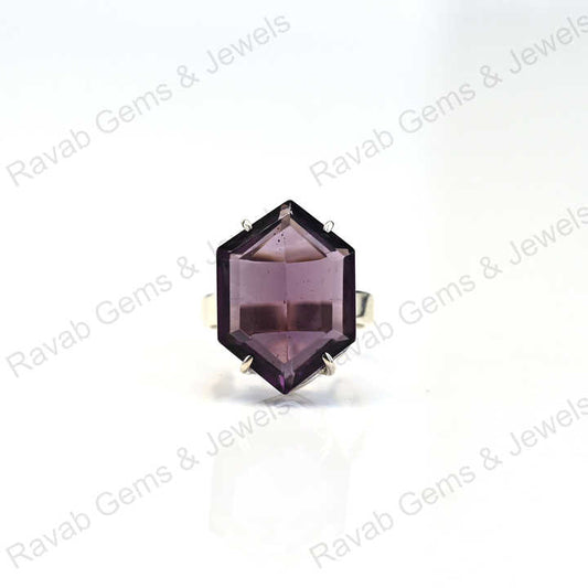 Superb Quality Solid 925 Sterling Silver 10x14mm Amethyst Quartz Hydro Hexagon Cut Gemstone Ring for Women Handmade Jewelry