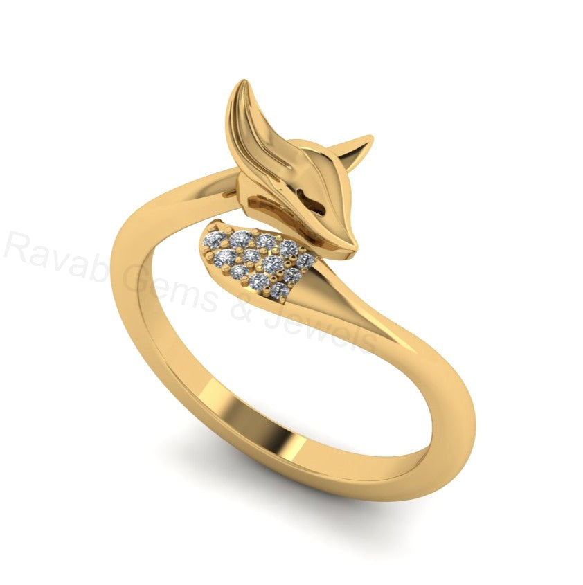 Top Selling 925 Silver Gold Plated Round Cubic Zirconia Accents Gemstone Fox Animal Design Minimalist Women Fine Jewelry Customized Ring