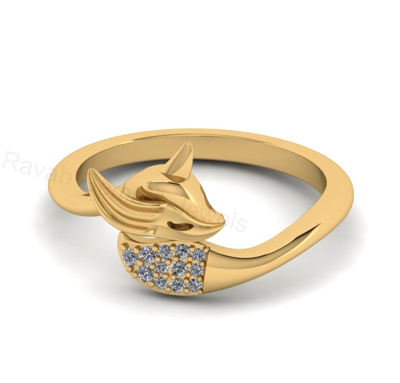 Top Selling 925 Silver Gold Plated Round Cubic Zirconia Accents Gemstone Fox Animal Design Minimalist Women Fine Jewelry Customized Ring
