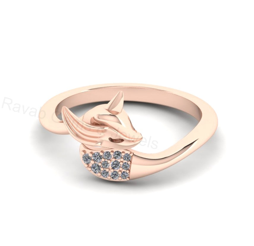 Top Selling 925 Silver Gold Plated Round Cubic Zirconia Accents Gemstone Fox Animal Design Minimalist Women Fine Jewelry Customized Ring