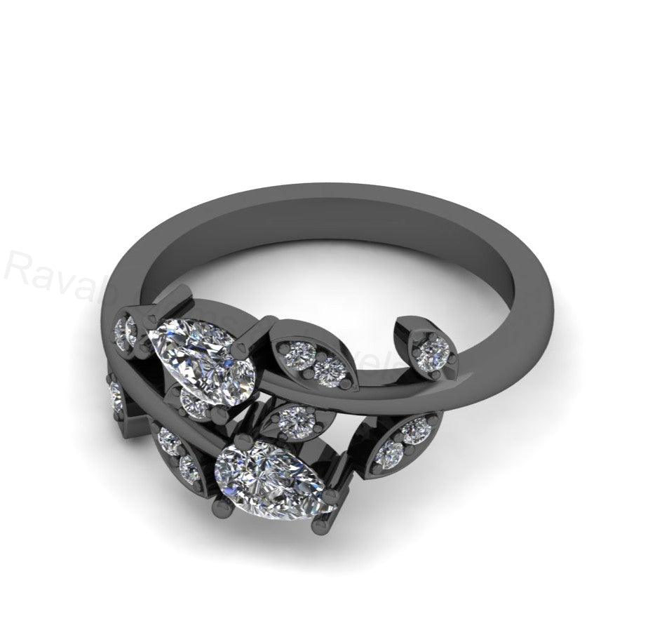 Top Selling 925 Silver Gold Plated Pear 4x6mm Cubic Zirconia Accents Gemstone Leaf Vine Floral Design Women Fine Jewelry Customized Ring